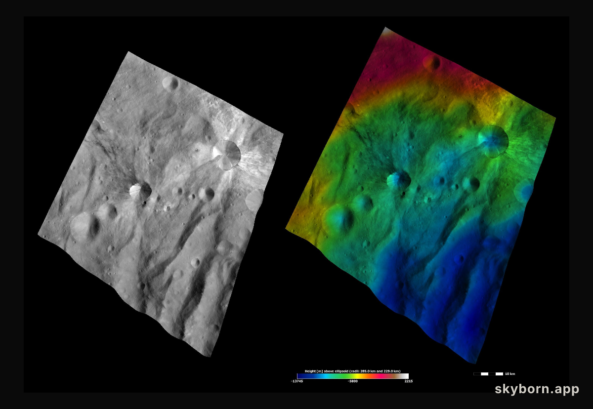 Apparent Brightness and Topography Images of Canuleia and Sossia Craters