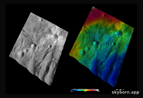 Apparent Brightness and Topography Images of Canuleia and Sossia Craters