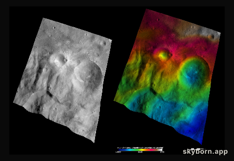 Apparent Brightness and Topography Images of Tuccia and Eusebia Craters