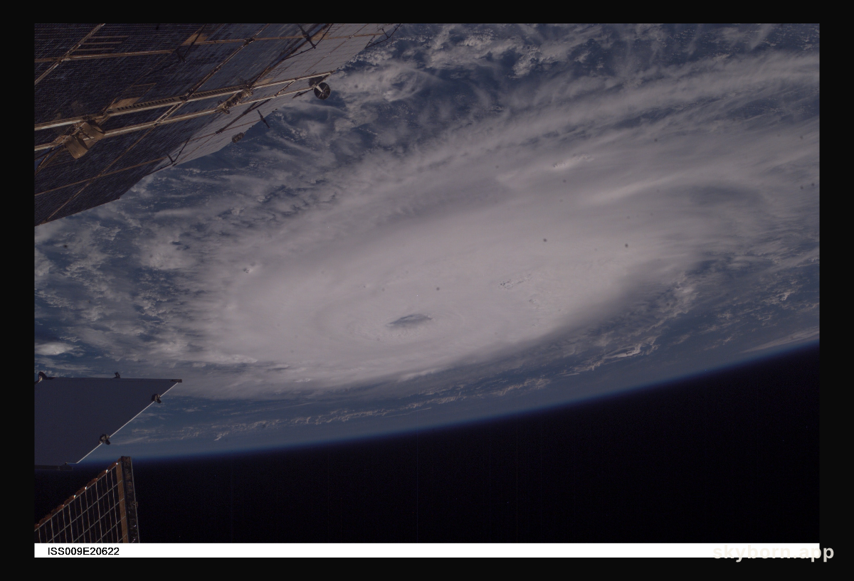 This oblique view of the Hurricane Frances was photographed with a digital still camera from the International Space