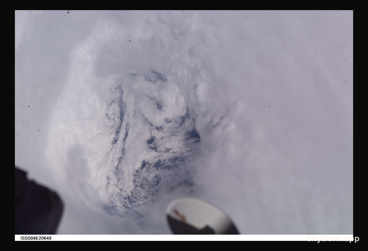 This view of the eye of Hurricane Frances was photographed with a digital still camera from the International Space
