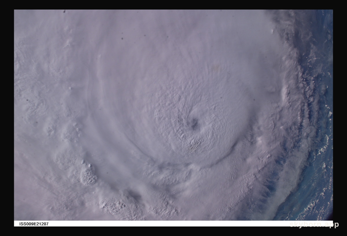 Hurricane Frances fills the window of the International Space Station, orbiting 230 miles above, in this photo taken