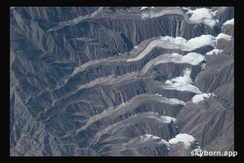 Glaciers are pictured in the Qilian Mountain range of central China as the International Space Station orbited 252