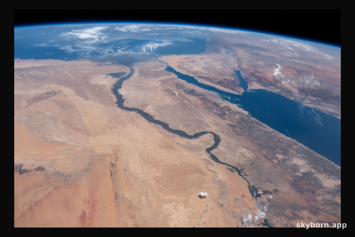 The Nile River, Red Sea and Mediterranean Sea are contrasted by the desert nations of Egypt, Saudi Arabia, Israel