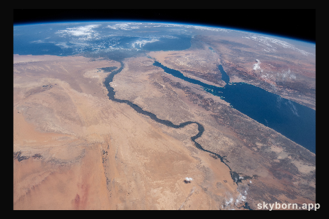 The Nile River, Red Sea and Mediterranean Sea are contrasted by the desert nations of Egypt, Saudi Arabia, Israel