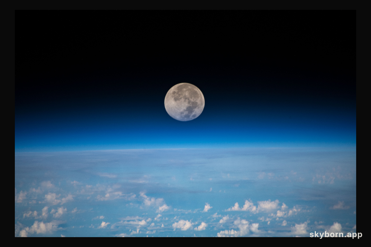 The full moon is pictured as the International Space Station orbited 254 miles above the Pacific Ocean northeast of Guam