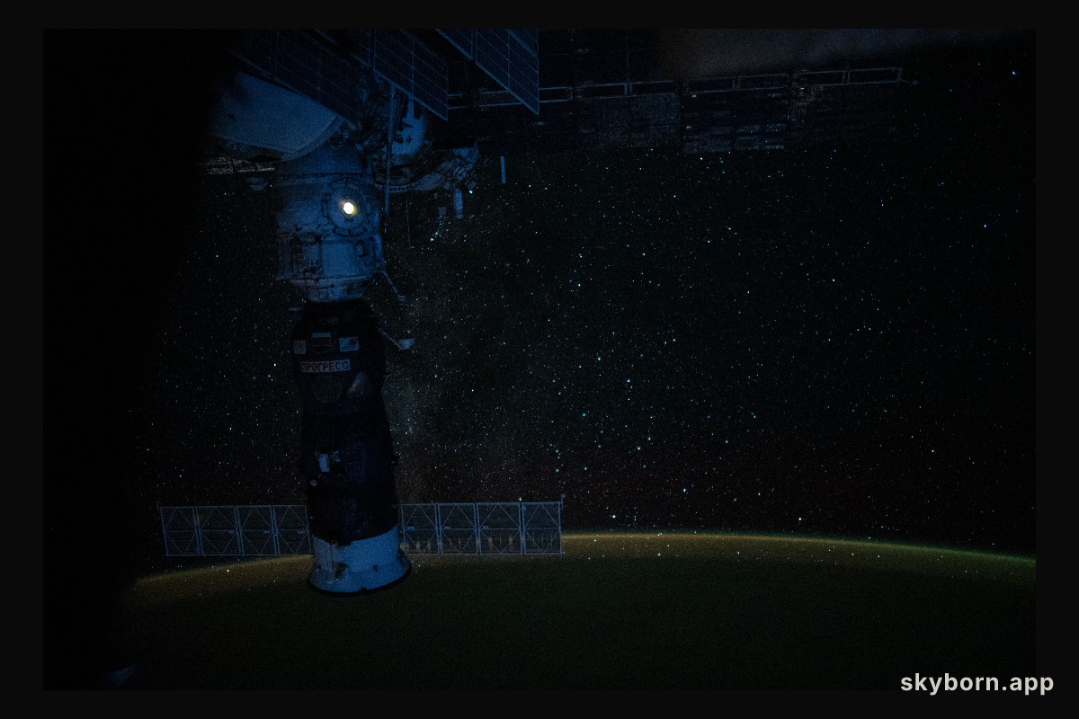 The International Space Station was orbiting 258 miles above the Bay of Bengal during an orbital nighttime when this