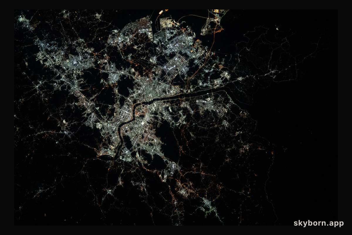 The night lights of Seoul, South Korea, and surrounding cities are pictured from the International Space Station as it