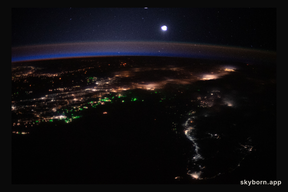 The International Space Station was orbiting 262 miles above the Bay of Bengal when an Expedition 62 captured this