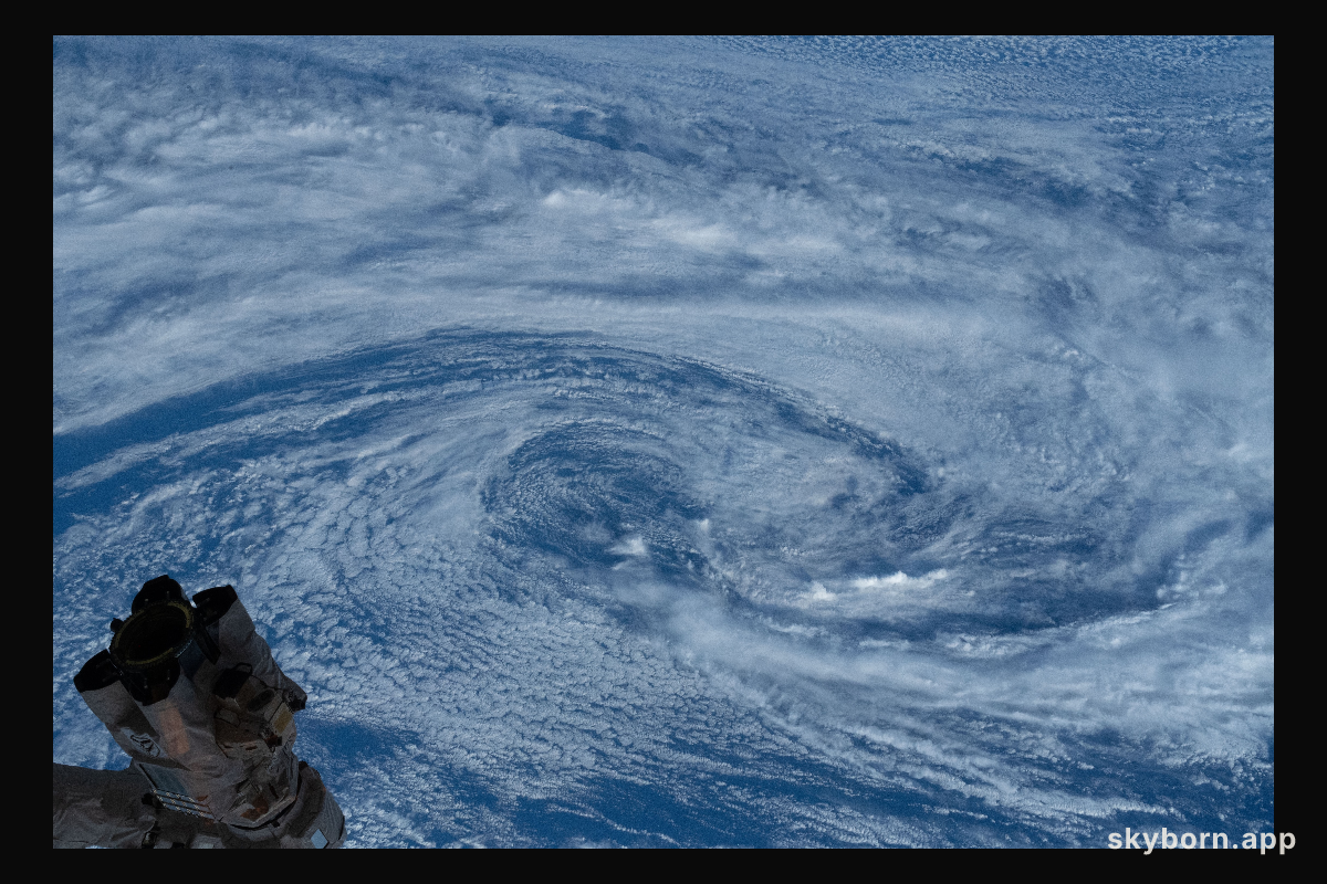 A typhoon is pictured from the International Space Station as it orbited above the South Pacific Ocean
