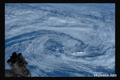 A typhoon is pictured from the International Space Station as it orbited above the South Pacific Ocean
