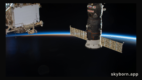 The International Space Station soars into an orbital sunset over the Atlantic Ocean near Bermuda