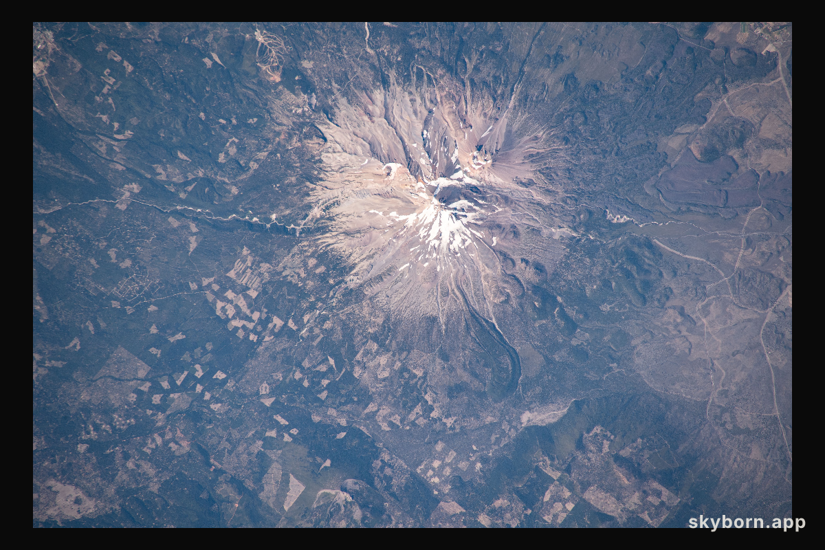 Mount Shasta, a potentially active volcano surrounded by the Shasta-Trinity National Forest in northern California, is