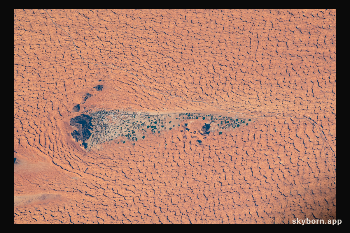 Surrounded by the Nefud Desert, the city of Jubba, Saudi Arabia, with its abundant agriculture and plentiful water, is
