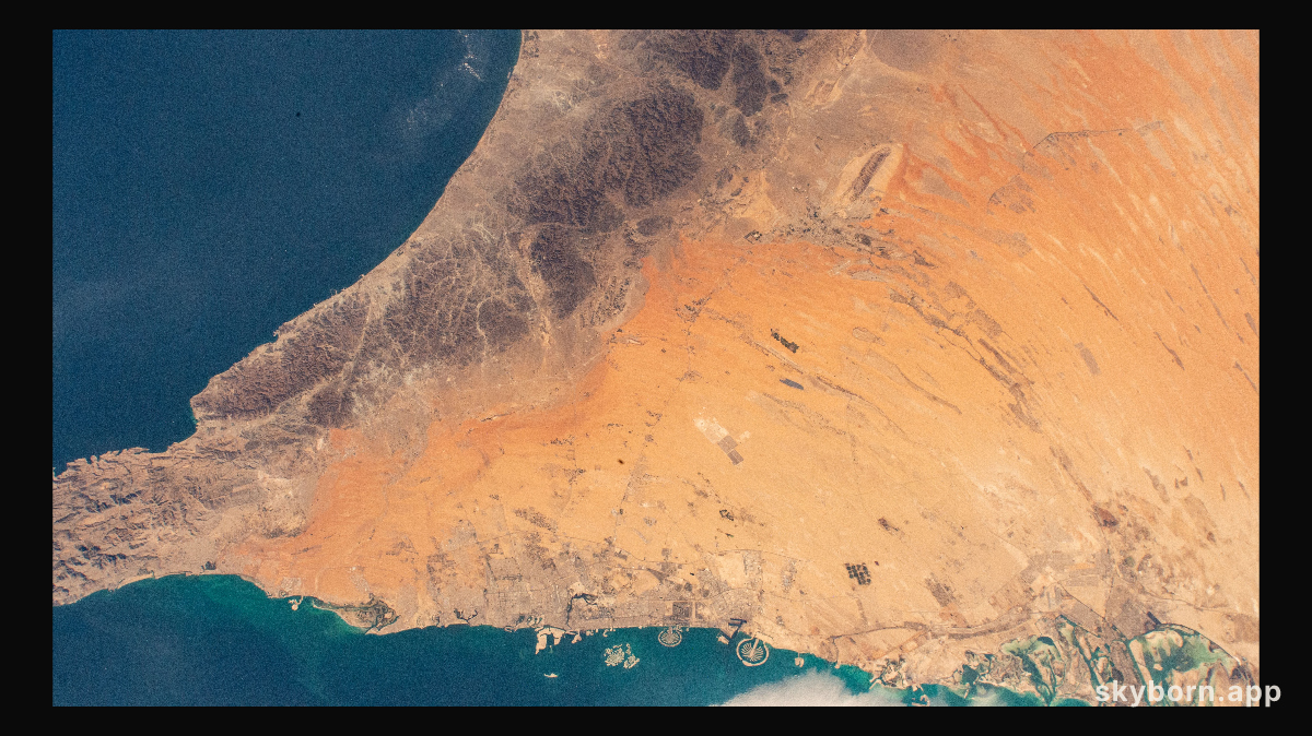 The desert city of Dubai, on the Persian Gulf coast of the United Arab Emirates, is pictured from the International