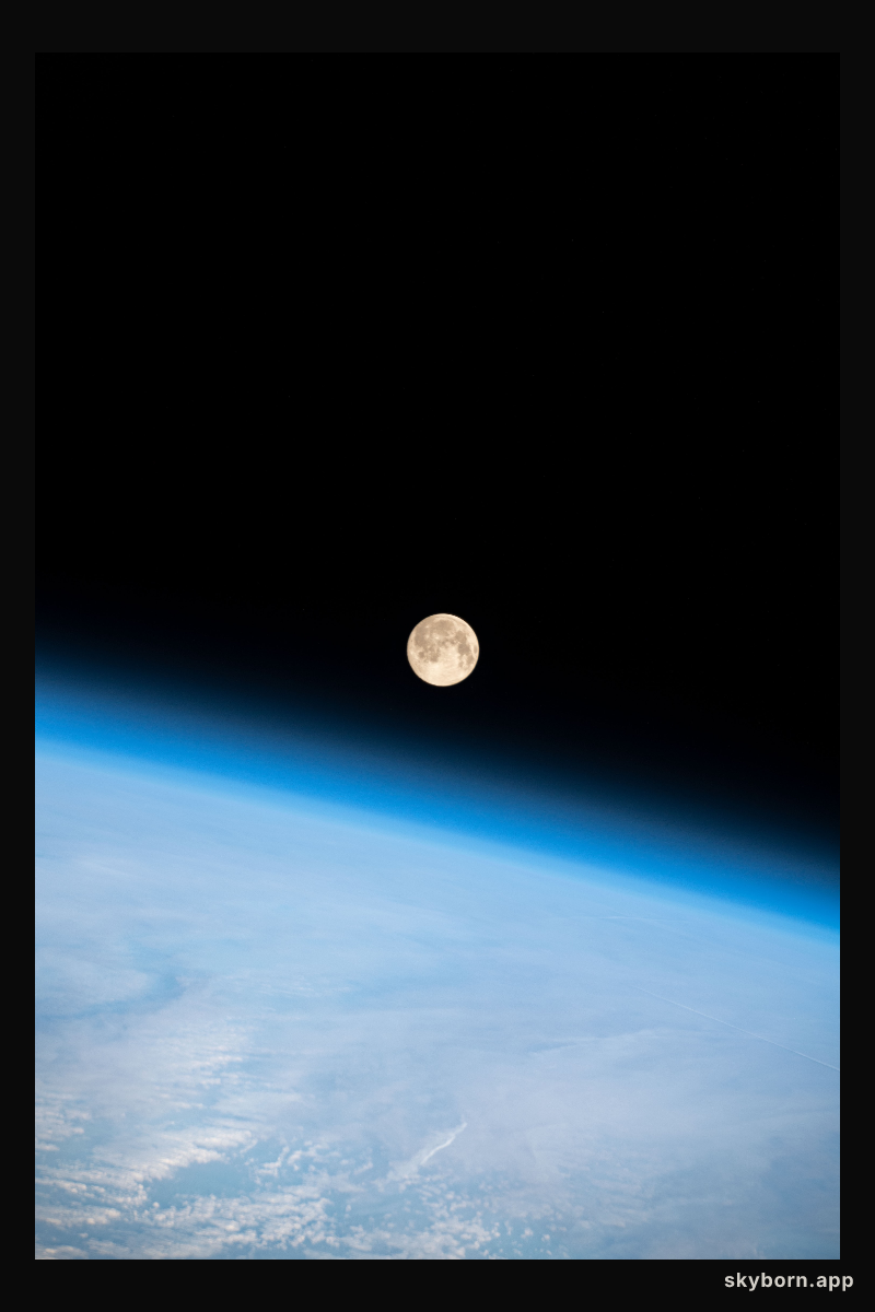 A full Moon is pictured above the Earth's horizon as the International Space Station orbited 263 miles