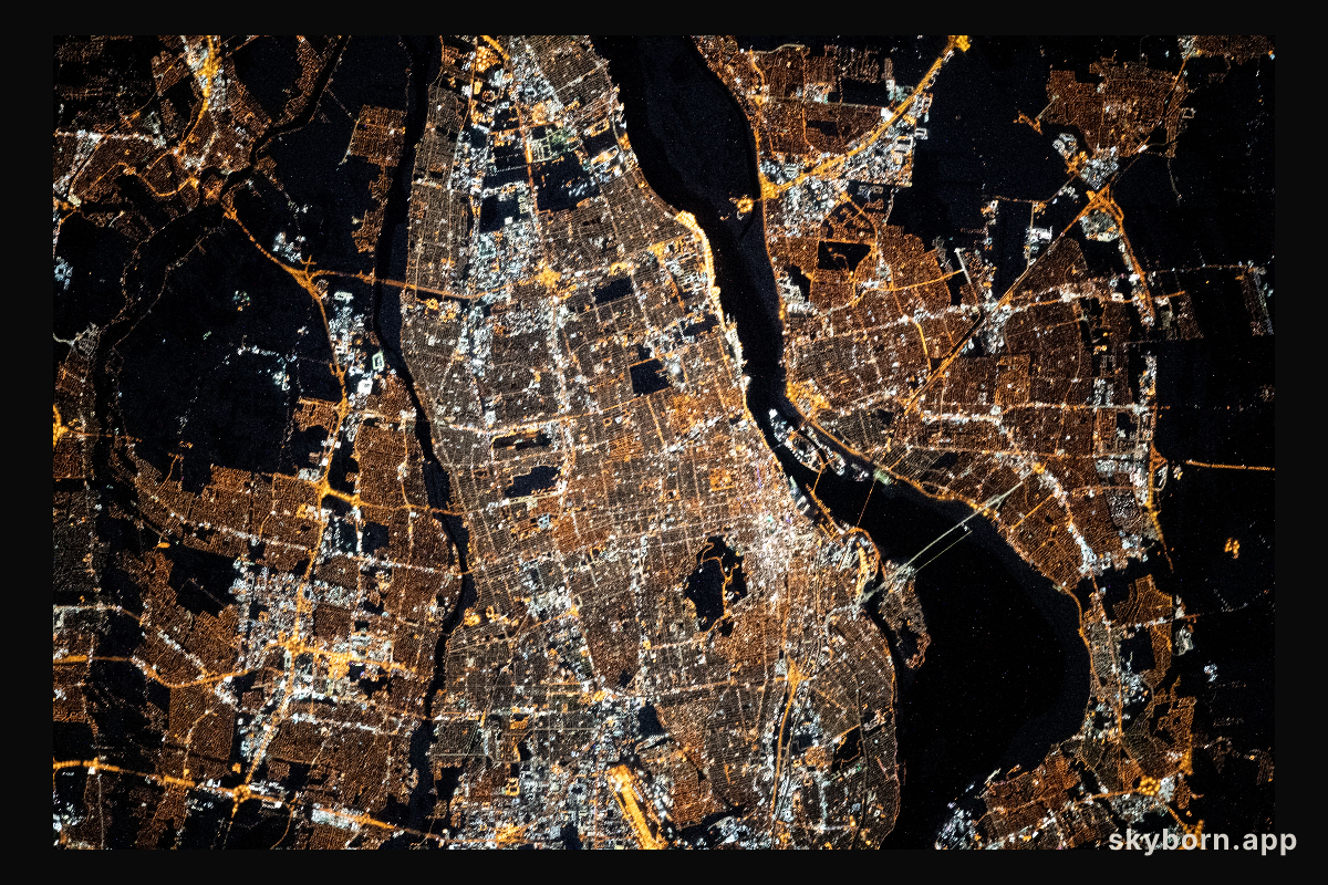 The city lights of Montreal are pictured from the International Space Station as it orbited 262 miles above Quebec