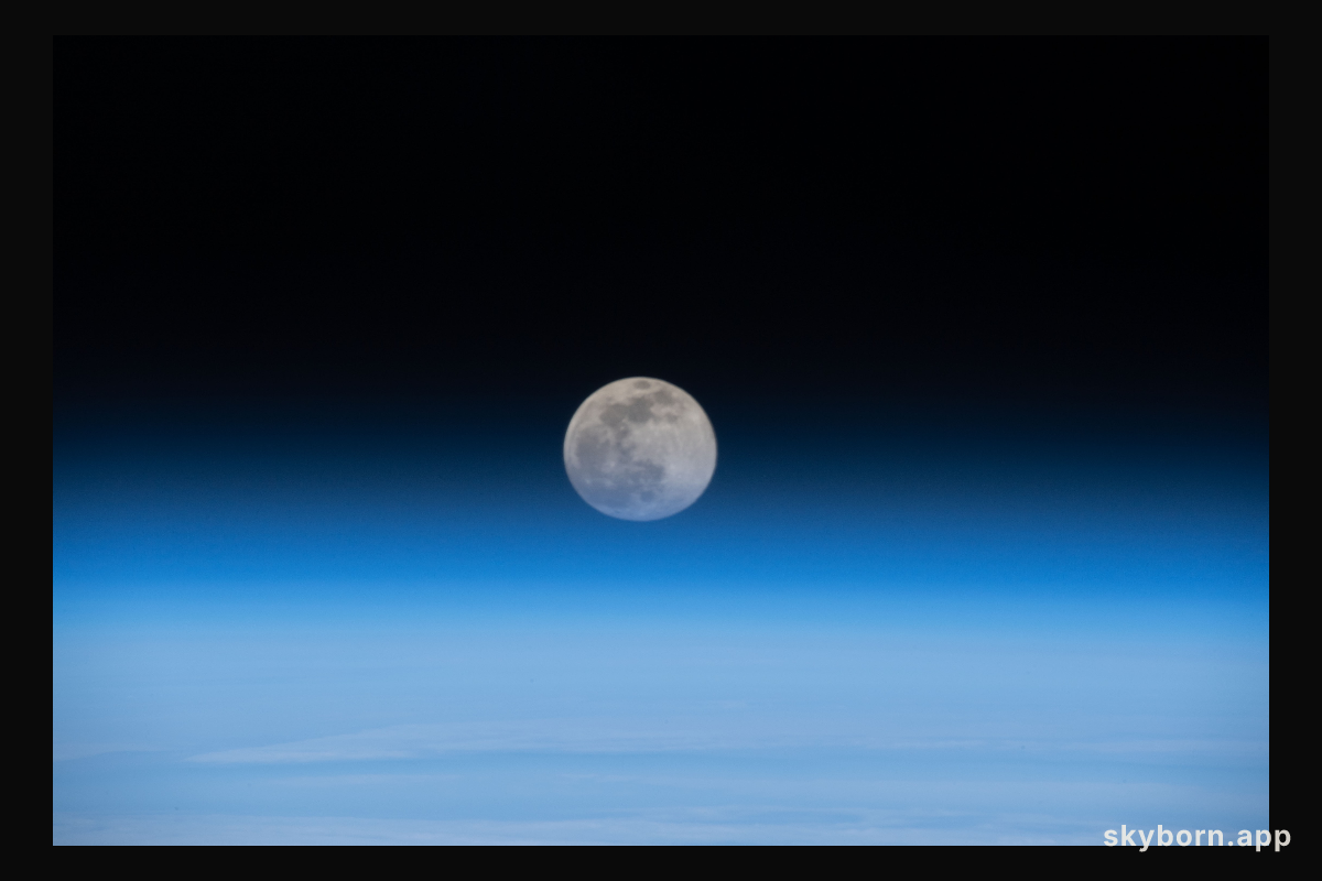 A Full Moon is pictured above the Earth's horizon as the International Space Station orbited 263 miles over northern
