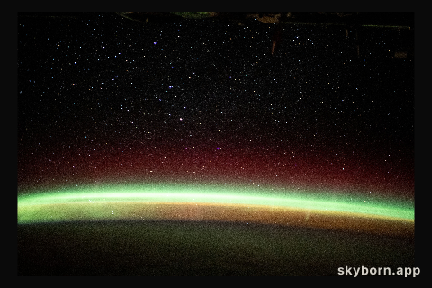 The aurora australis streams across the Earth's atmosphere as the International Space Station orbited 270 miles
