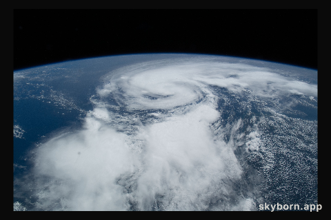 Hurricane Henri is pictured off the eastern coast of the United States from the International Space Station as it