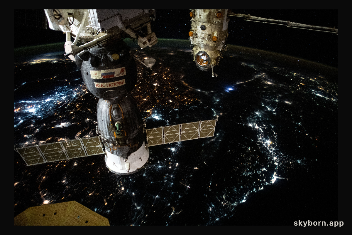 The city lights where Europe meets Asia above the Caucasus Mountains are pictured as the International Space Station
