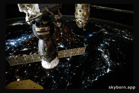 The city lights where Europe meets Asia above the Caucasus Mountains are pictured as the International Space Station