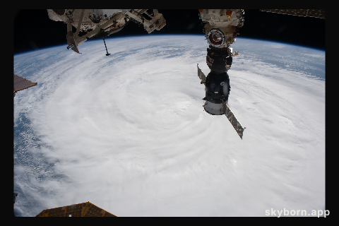 The International Space Station orbits 261 miles above Typhoon Mindulle just off the Pacific coast of Japan
