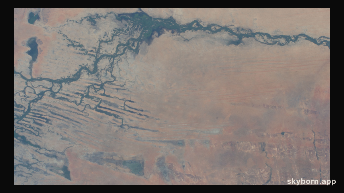 The Niger River in the African nation of Mali is pictured from the International Space Station as it orbited 259 miles