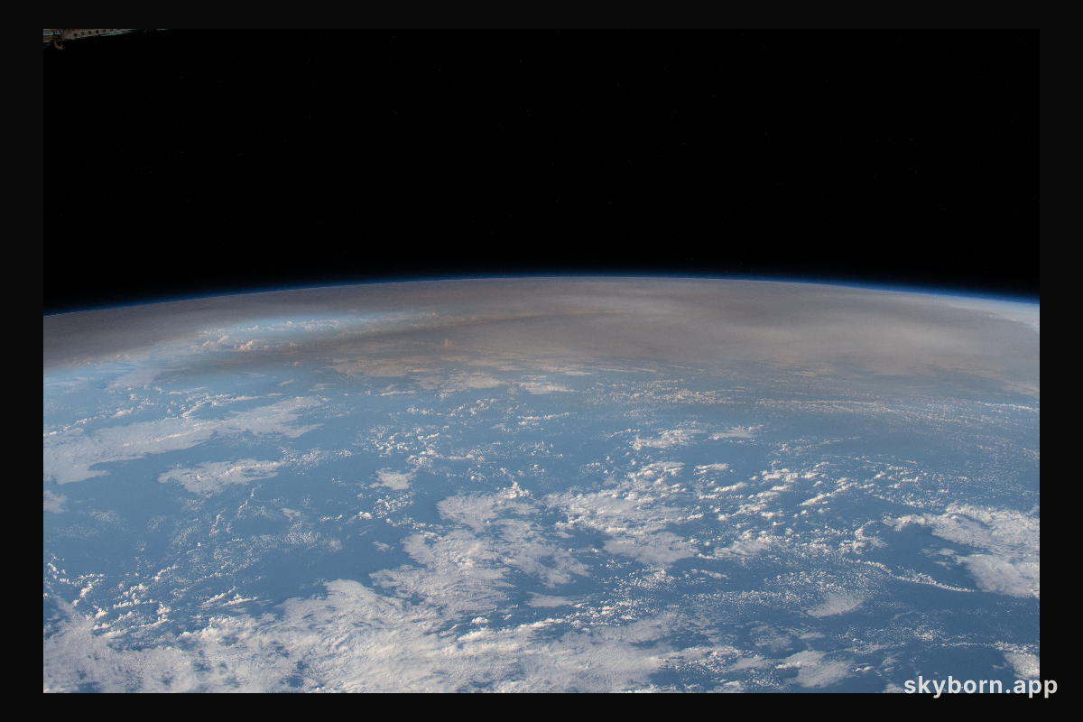 The atmospheric plume from an underwater volcano eruption in the Pacific nation of Tonga is pictured