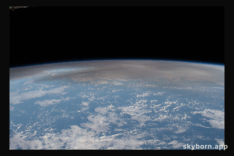 The atmospheric plume from an underwater volcano eruption in the Pacific nation of Tonga is pictured