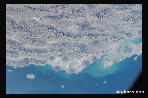 The semi-desert, southern coast of Iran on the Persian Gulf is pictured from the International Space Station as it