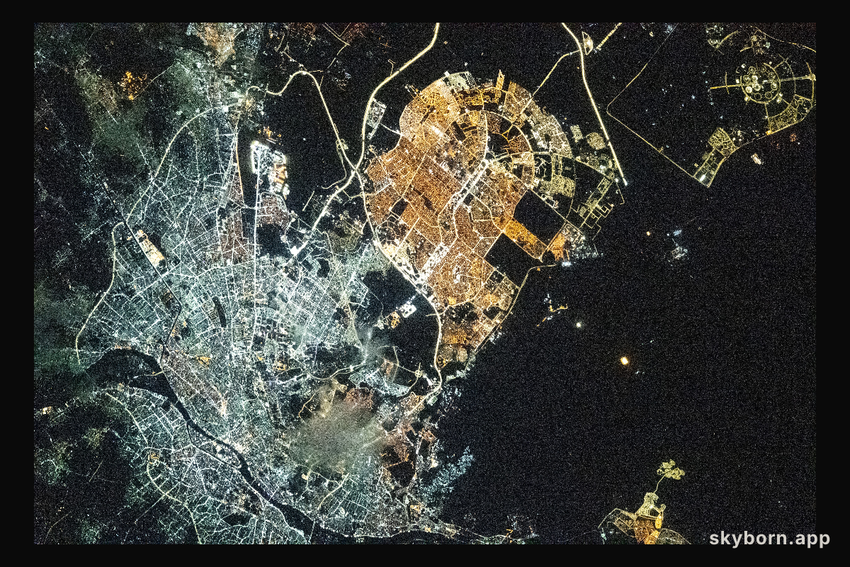 The city lights of Cairo and New Cairo City in Egypt are pictured during an orbital nightime pass