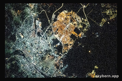 The city lights of Cairo and New Cairo City in Egypt are pictured during an orbital nightime pass