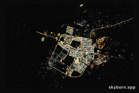 The city lights of Tabuk, a Saudi Arabian city near the border with Jordan, are pictured during an orbital nightime