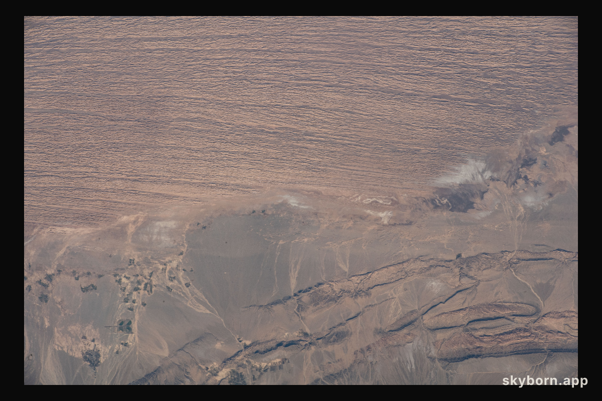 The hot and arid desert geography of Kerman Province in central Iran is pictured from the International Space Station