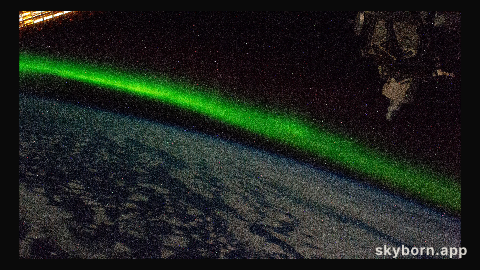 The aurora australis streams above the Indian Ocean in this picture from the International Space Station as it orbited