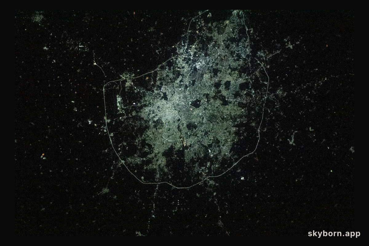 The city lights of Hyderabad, India, bordered by Nehru Outer Ring Road, are pictured from the International Space