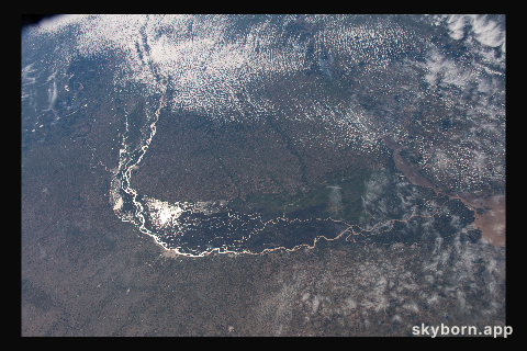 The Paraná River, pictured from the International Space Station at an altitude of 269 miles, leads into the Paraná
