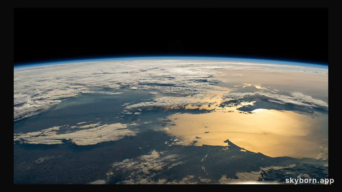The sun's glint beams off the Caspian Sea in this photograph from the International Space Station as it was orbiting