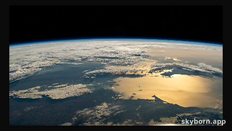 The sun's glint beams off the Caspian Sea in this photograph from the International Space Station as it was orbiting