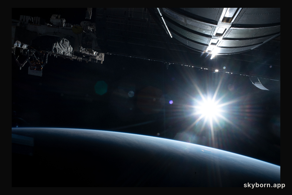 The sun illuminates Earth's limb as the International Space station soared 271 miles above the Pacific Ocean south