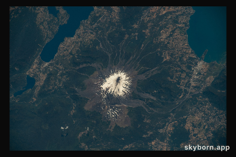 Villarica Volcano, one of the most active volcanoes in Chile, is pictured from the International Space Station as it