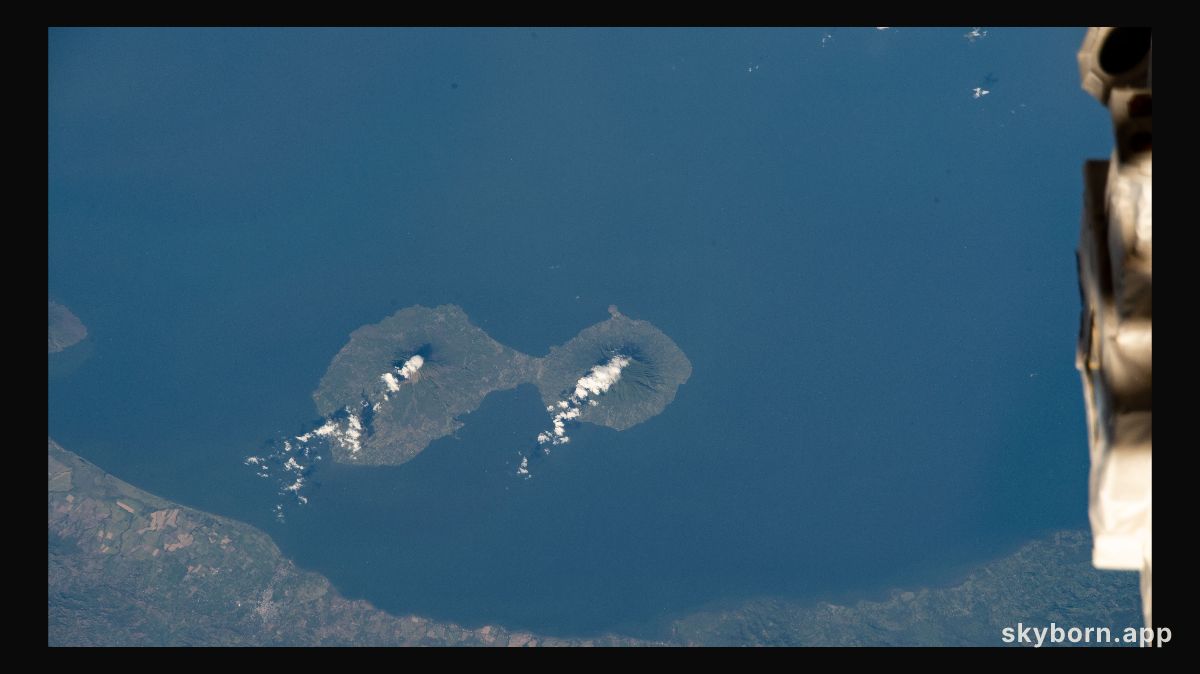 The island of Ometepe, pictured from the International Space Station at an altitude of 258 miles, in Lake Nicaragua is