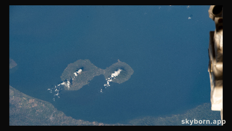 The island of Ometepe, pictured from the International Space Station at an altitude of 258 miles, in Lake Nicaragua is