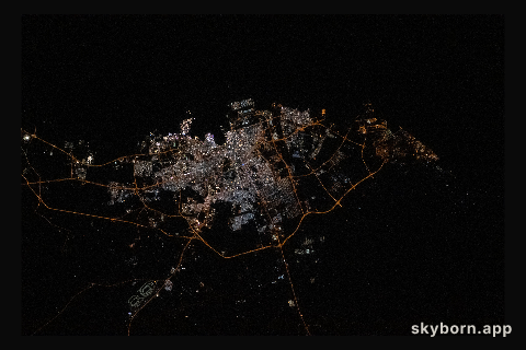 The city lights of Doha, Qatar, are pictured from the International Space Station as it orbited 261 miles