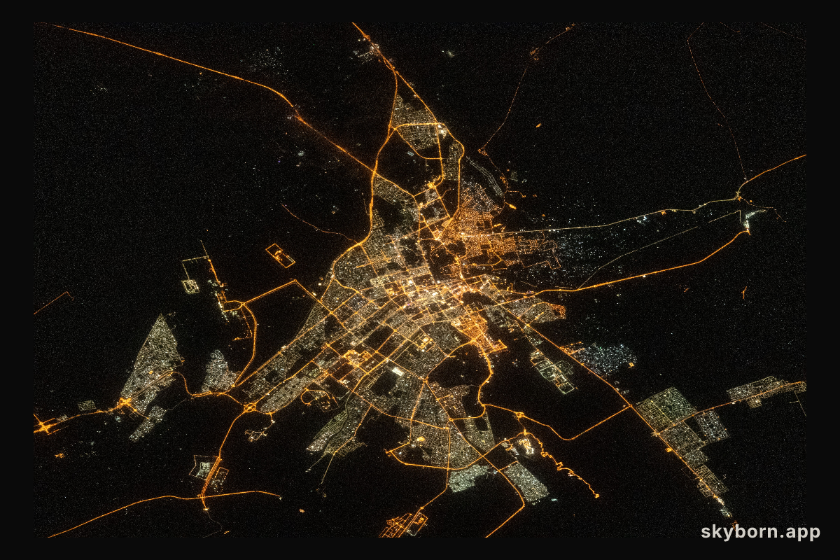 The city lights of the oasis city of Al Ain in the United Arab Emirates are pictured from the International Space