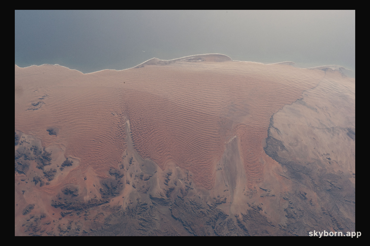 The Namib Desert on the Atlantic coast of Namibia on the African continent is pictured from the International Space