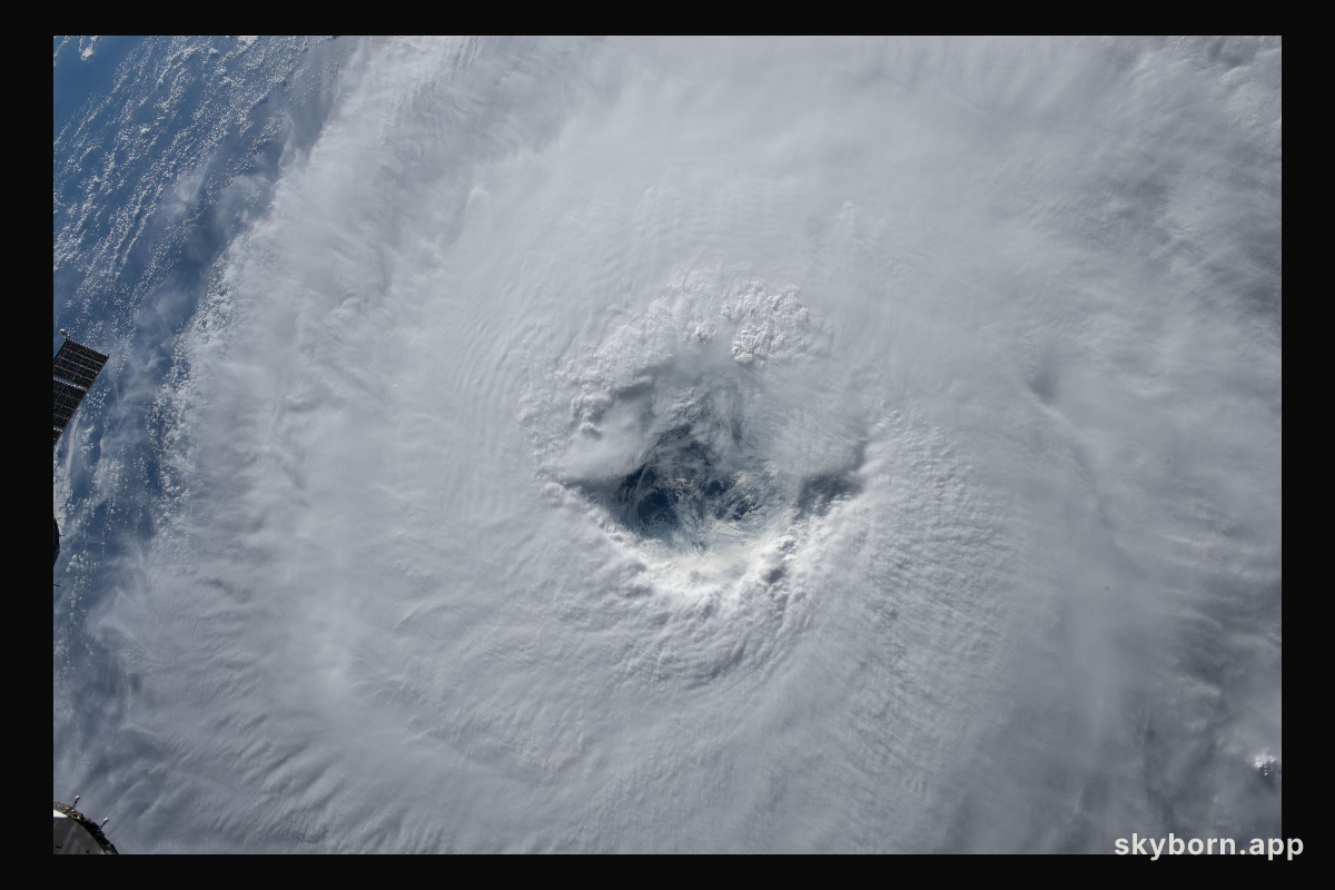 Category 1 Hurricane Nigel, with its ragged eye, is pictured on a northeasterly track in the Atlantic Ocean