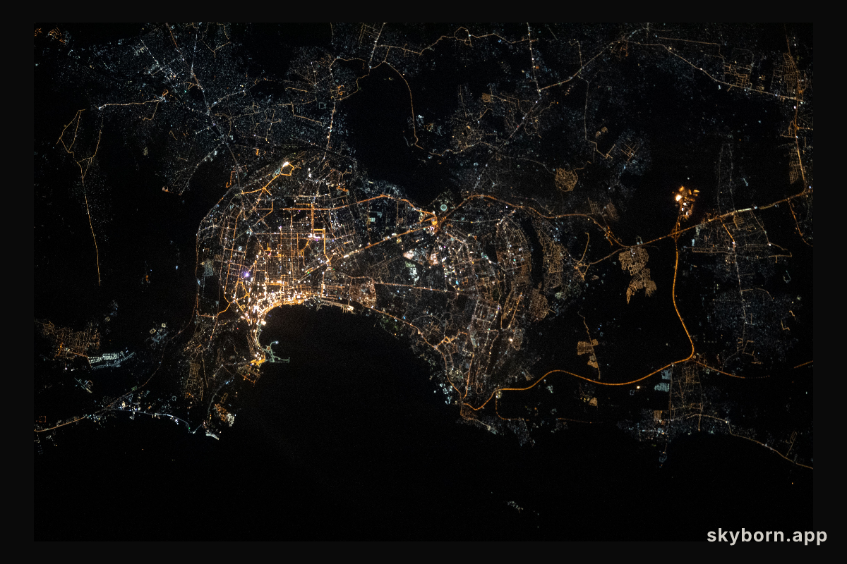 The night lights of Baku, the capital city of Azerbaijan, are pictured from the International Space Station as it