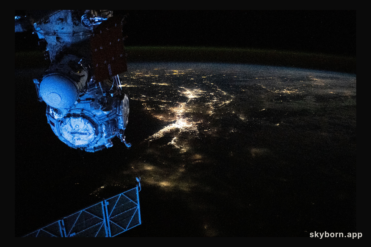 This nighttime view from the International Space Station shows the city lights of the northeastern United States